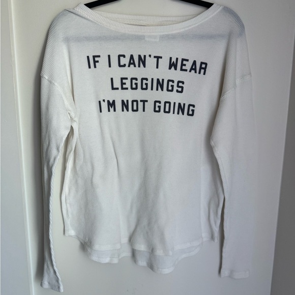 PINK Victoria's Secret White Ribbed “If I can’t wear leggings I’m not going” top - Picture 1 of 3